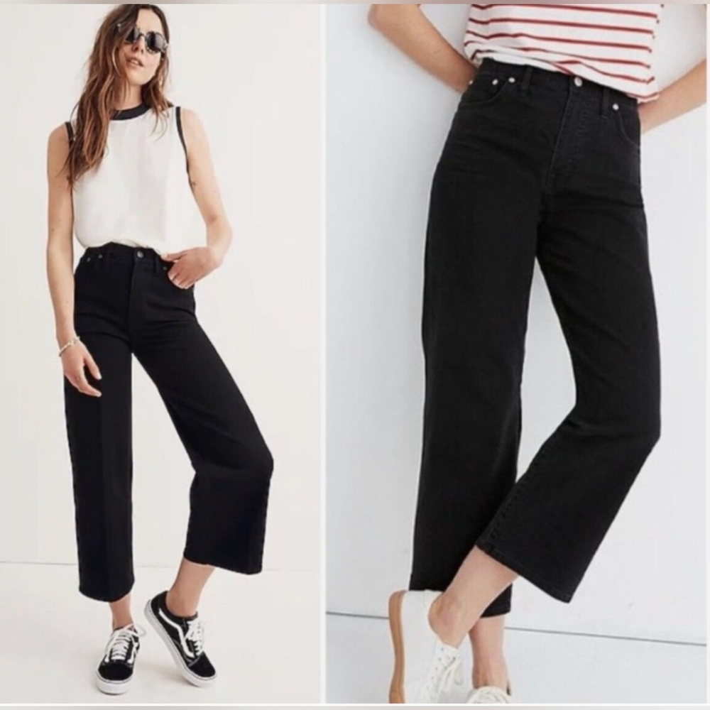 Madewell Slim Wide-Leg Crop Jeans Black Women's Size 31 High Waisted